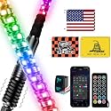 2PCS 3FT Whip Lights with Spring Base, LED Whip Lights with App & Remote Control,Spiral RGB Chasing Lighted Antenna with Rocker Switch, Music Whip Light for UTV ATV Polaris RZR SXS Jeep Truck