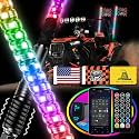 2PCS 4FT Whip Lights with Spring Base, LED Whip Lights with App &amp; Remote Control,Spiral RGB Chasing Lighted Antenna with Rocker Switch, Music Whip Light for UTV ATV Polaris RZR SXS Jeep Truck