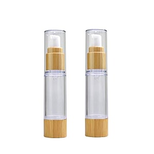 2pcs 30ml1oz empty vacuum emulsion bottle airless pump press lotion bottle containers cosmetics case vials pot case with bamboo pump head for cream liquid cleanser makeup essential oil clear