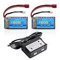2PCS 7.4V 1800mAh 2S 30C T-Plug Lipo Battery with 2-in-1 Charger for WLTYOS K929-B A959-B 12401 9200 9200E 300E YC200 HM123 1/10,1/12,1/16 RC Car,Truck Batteries (2PCS Battery+2-in-1 Charger)