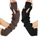 2Pcs Arm Warmers Winter for Women, 2024 Upgraded Fashion Long Fingerless Knit Mitten Gloves Arm Sleeves with Thumb Hole