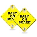 2PCS Baby On Board Signs with Suction Cups, 5"x5" Reusable Baby Safety Warning Decal for Car Windows