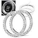 2pcs Bling Car Engine Start Button Cover Diamond Crystal Push Start Stop Button Ring Sparkly Bling Ignition Button Cover Rhinestone Keyless Ignition Ring Universal Car Accessories (Silver)