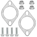 PEUTIER 2pcs Car Exhaust Gasket, 2.5 Inch Exhaust Flange Gasket with 4 Bolts & 4 Nuts Exhaust Manifold Gasket Catalyst Converter Gasket for Connecting Car Exhaust Pipe, Silver, 27011