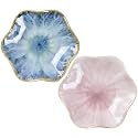 2Pcs Ceramic Jewelry Dish - Lotus Leaf Shape, for Ring Holder Necklace Small Key, Suitable for Mother Friend Sister, Gifts for Women, Cute Plate Trinket Tray, Home Decor (Light Blue &amp; Pink)