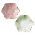 2Pcs Ceramic Jewelry Dish - Lotus Leaf Shape, for Ring Holder Necklace Small Key, Suitable for Mother Friend Sister, Gifts for Women, Cute Plate Trinket Tray, Home Decor (Pink &amp; Green)