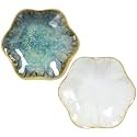 2Pcs Ceramic Jewelry Dish - Lotus Leaf Shape, for Ring Holder Necklace Small Key, Suitable for Mother Friend Sister, Gifts for Women, Cute Plate Trinket Tray, Home Decor (Crystal Green &amp; White)
