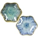 2Pcs Ceramic Jewelry Dish - Lotus Leaf Shape, for Ring Holder Necklace Small Key, Suitable for Mother Friend Sister, Gifts for Women, Cute Plate Trinket Tray, Home Decor (Crystal Green &amp; Light Blue)