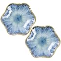 2Pcs Ceramic Jewelry Dish - Lotus Leaf Shape, for Ring Holder Necklace Small Key, Suitable for Mother Friend Sister, Gifts for Women, Cute Plate Trinket Tray, Home Decor (Light Blue-2PCS)