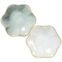 2Pcs Ceramic Jewelry Dish - Lotus Leaf Shape, for Ring Holder Necklace Small Key, Suitable for Mother Friend Sister, Gifts for Women, Cute Plate Trinket Tray, Home Decor (Green &amp; White)