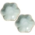 2Pcs Ceramic Jewelry Dish - Lotus Leaf Shape, for Ring Holder Necklace Small Key, Suitable for Mother Friend Sister, Gifts for Women, Cute Plate Trinket Tray, Home Decor (Green-2PCS)