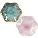 2Pcs Ceramic Jewelry Dish - Lotus Leaf Shape, for Ring Holder Necklace Small Key, Suitable for Mother Friend Sister, Gifts for Women, Cute Plate Trinket Tray, Home Decor (Crystal Green &amp; Pink)