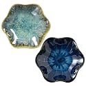 2Pcs Ceramic Jewelry Dish - Lotus Leaf Shape, for Ring Holder Necklace Small Key, Suitable for Mother Friend Sister, Gifts for Women, Cute Plate Trinket Tray, Home Decor (Crystal Green &amp; Blue)