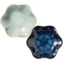 2Pcs Ceramic Jewelry Dish - Lotus Leaf Shape, for Ring Holder Necklace Small Key, Suitable for Mother Friend Sister, Gifts for Women, Cute Plate Trinket Tray, Home Decor (Green &amp; Blue)