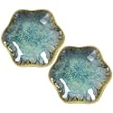 2Pcs Ceramic Jewelry Dish - Lotus Leaf Shape, for Ring Holder Necklace Small Key, Suitable for Mother Friend Sister, Gifts for Women, Cute Plate Trinket Tray, Home Decor (Emerald Green-2PCS)