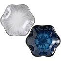 2Pcs Ceramic Jewelry Dish - Lotus Leaf Shape, for Ring Holder Necklace Small Key, Suitable for Mother Friend Sister, Gifts for Women, Cute Plate Trinket Tray, Home Decor (Grey &amp; Blue)