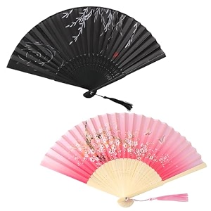 2pcs chinese fan for hand hand fan manual hand fan foldable chinese vintage style handheld fan with bamboo frame chinese japenese style fan foldable