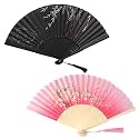 2PCS Chinese Fan for Hand, Hand Fan Manual, Hand Fan Foldable Chinese Vintage Style Handheld Fan with Bamboo Frame Chinese Japenese Style Fan Foldable