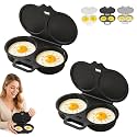 2Pcs Dual Cavity Microwave Egg Poacher with Lid and Handle for 2 Eggs (Black)