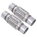 2PCS Exhaust Flex Pipe Stainless Steel Braid 2.5"Inch x 6"Inch w/Ends 10"Inch Long Heavy Duty