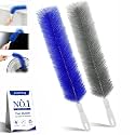 2PCS Fan Cleaning Brush Bendable Microfiber Duster Cleaner Window Head Reusable Dust Remover Crevice Blind Vent Removal Tool Screen Ceiling Car Ac Cepillos para Limpieza Gap Whole House (Blue Gray)