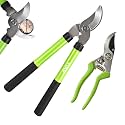 2Pcs High Carbon Steel Bypass Hand Loppers &amp; SK5 Pruning Shears Set