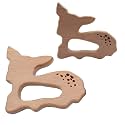 2pcs Natural Wooden Sika deer Montessori Toy Pendant Pure Natural Beech Wood Animal Shape for Handmade Necklace/Bracelet Accessory (Sika deer 2pcs)
