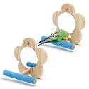2Pcs Small Bird Mirror Parrot Swing,Wooden Parakeet Perches Flower Interactive Play Toys for Small Budgies Macaw African Grey Parakeets Lovebird Cockatiel Cage Accessories (S,Wood-2p)