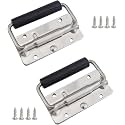 2Pcs Stainless Steel Folding Spring Handle for Toolbox Suitcases Equipment Cabinet Pull Drawer Knobs Hardware Accessories,Free Screws (2Pack, Size :100mm)