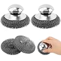 2pcs Stainless Steel Wool Scrubber with Handle, 2 Replacement Steel Wool Pads for Cleaning Dishes, Metal Scrubber Scouring Stick Dishwashing Brush for Kitchen Pot,Pan,Sink