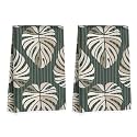 2 Pcs Tropical Palm Leaf Kitchen Towels, Green Stripe Decorative Dish Towel