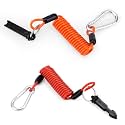 lasuroa 2pcs Trailer Brake Away Cable, 6FT High Rebound Emergency Brake Safety Cables with Pin and Carabiner, Coiled Wire Breakaway Switch for RV Camper Trailer Towing Accessories (Red, Orange)