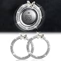 2pcs Transparent Butterfly Bling Ring Emblem Car Accessories - Car Push Start Button Cover/Sticker, Key Ignition Knob Bling Ring, Sparkling Car Interior Accessories for Women (Silver)
