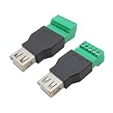 2Pcs USB 2.0 Type A Male/Female to 5 Pin Screw Terminal Block Connector with Shield USB2.0 to Terminal Adapter(2Pcs Female)