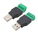 2Pcs USB 2.0 Type A Male/Female to 5 Pin Screw Terminal Block Connector with Shield USB2.0 to Terminal Adapter(2Pcs Male)