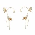 2PCS Women's Clip-On Earrings Hook Without Pierced Rose Flower Ear Bone Clip Ear Clip Butterfly