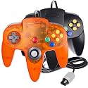 2X Classic Controller Wired Game Controller Retro Joystick for N64 Console N64 Gamepad(Black+Orange)
