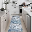 2x5 Washable Runner Rug：Modern Abstract Kitchen Soft Carpet Blue