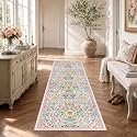 2x6 Floral Runner Rug for Kitchen Washable Hallway Runner Rug