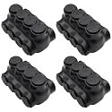 3/0-6AWG Insulated 4 Port Inline Splice Connector Black Wire Connectors,Allen Hex 7/32" Insulated Cable Connectors Pre-Loaded Oxide Inhibitors,UL Listed(4pcs)