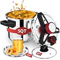 3-In-1 304 Stainless Steel Pressure Cooker 5.2 QT: [Explosion-Proof] [3 PSI Settings], One-Hand Locking, Induction Compatible, Glass Lid &amp; Steamer Rack Included, Olla de Presion