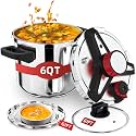 3-In-1 Stainless Steel Pressure Cooker 6.3 Quart: [Save 70% Time] [3 PSI Settings], One-Hand Locking, Induction Compatible, Glass Lid &amp; Steamer Rack Included, Olla de Presion