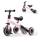 3-in-1 Adjustable Toddler Balance Bike & Convertible Trike for Kids 2-5 Years, with Foldable Rear Wheels & Removable Pedals, Pink