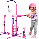 3-in-1 Baseball Set for Kids and Toddlers Ages 3-5 – Includes Tee Ball Stand, Hanging Tee, Automatic Ball Launcher, and 6 Softballs – Adjustable Height for Indoor/Outdoor Play – Sports Gift for Girls