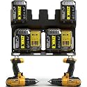 3-in-1 Battery Charger Wall Mount Holder for Dewalt 4 x 20V or 18V Battery and 2 x DCB112 or DCB115 Charger, Battery Charger Hanger/Storage/Rack/Organizer for Garage/Utility Cart/Van