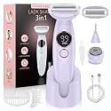3 in 1 Bikini Trimmer for Women, Electric Razors for Women with Display, Painless Bikini Trimmer, USB Charging, Electric Shaver for Woman,Shaver for Woman for Face, IPX7 Waterproof,Light Lilac