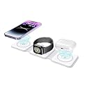 3 in 1 Magnetic Foldable Mag-Safe Compatible Wireless Charger Compatible for iPhone 16-12 Series, Air-Pods 2/3/Pro/Pro2, iWatch Series, 23W Fast Charging - White