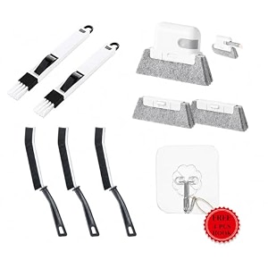 3 in 1 cleaning brush combo kit 9 pieces  window groove cleaner gap cleaning brushes keyboard cleaner amp microfiber cloth scrubber with adhesive hooks for home kitchen office amp car