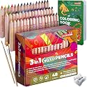 3 In 1 Color Pencil Set for Kids | 48 Colored Pencil for Toddlers. Fat Coloring Pencils with Brush,Sharpener, and Coloring Book | Non-Toxic and Vegan | Perfect for Toddler Art Supplies