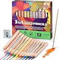 3 In 1 Color Pencil Set for Kids -12 Colored Pencil for Toddlers. Fat Coloring Pencils with Brush and Sharpener - Non-Toxic and Vegan Cute Color Pencils Perfect for Toddler Art Supplies